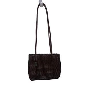Vintage Nine West Brown Woven Shoulder Bag With Long Straps & Zipper Closure